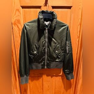 Silence + Noise Sleek olive bomber jacket